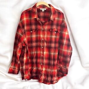 Old Navy Red and Black Plaid Boyfriend Shirt